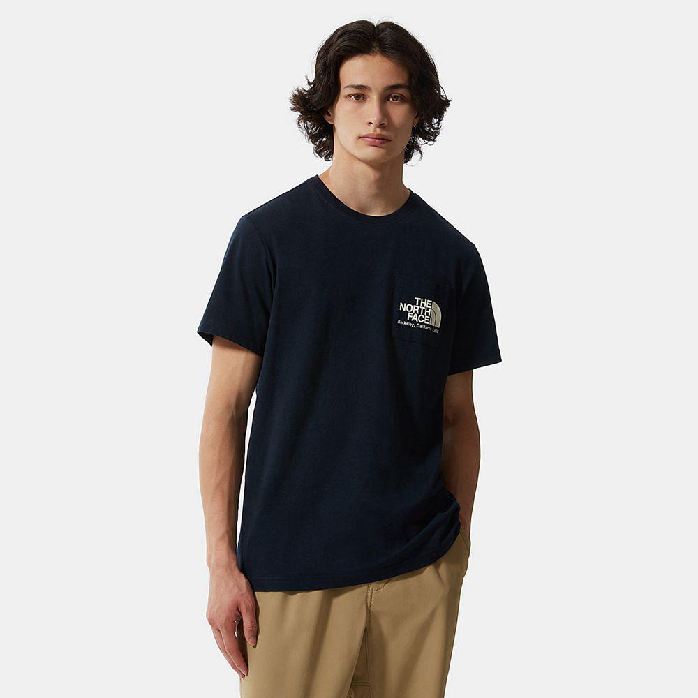 The North Face Berkeley California Pocket Ανδρικα T Shirt - Σκουρο Μπλε (GBJW60524)